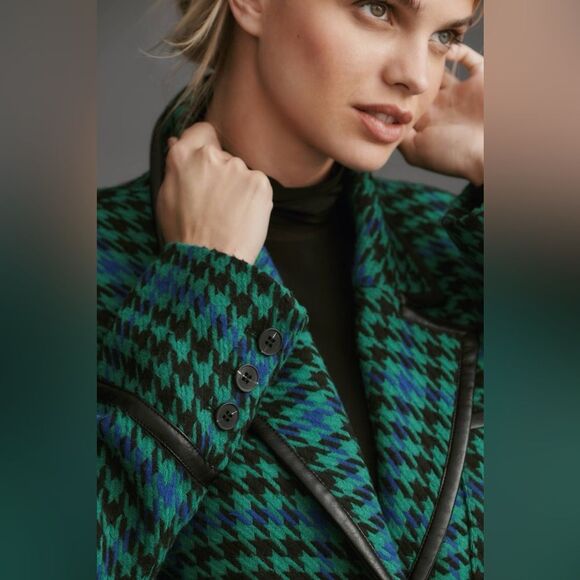 Anthropologie Avec Les Filles Houndstooth Leather Trim Blazer XL - Picture 5 of 13